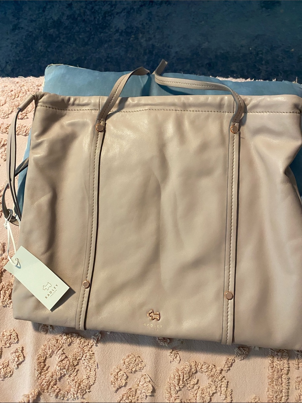 RADLEY LONDON Neutral Taupe Leather Tote with Gold Accents